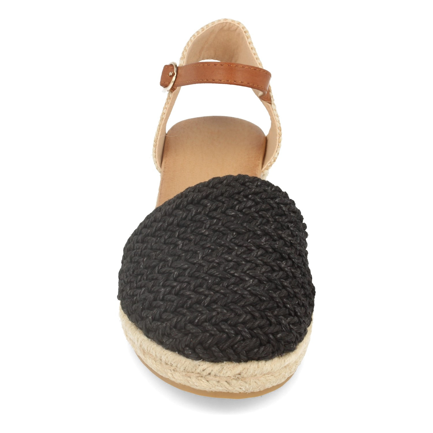 Sandalia para Mujer con Cuña de Yute, Pala Cerrada de Rafia, Talon Abierto y Cierre de Hebilla Primavera Verano 2020