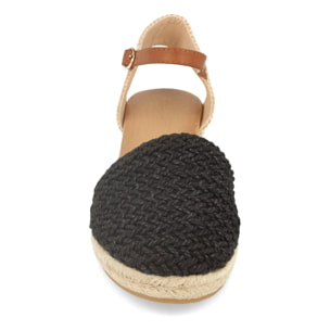 Sandalia para Mujer con Cuña de Yute, Pala Cerrada de Rafia, Talon Abierto y Cierre de Hebilla Primavera Verano 2020