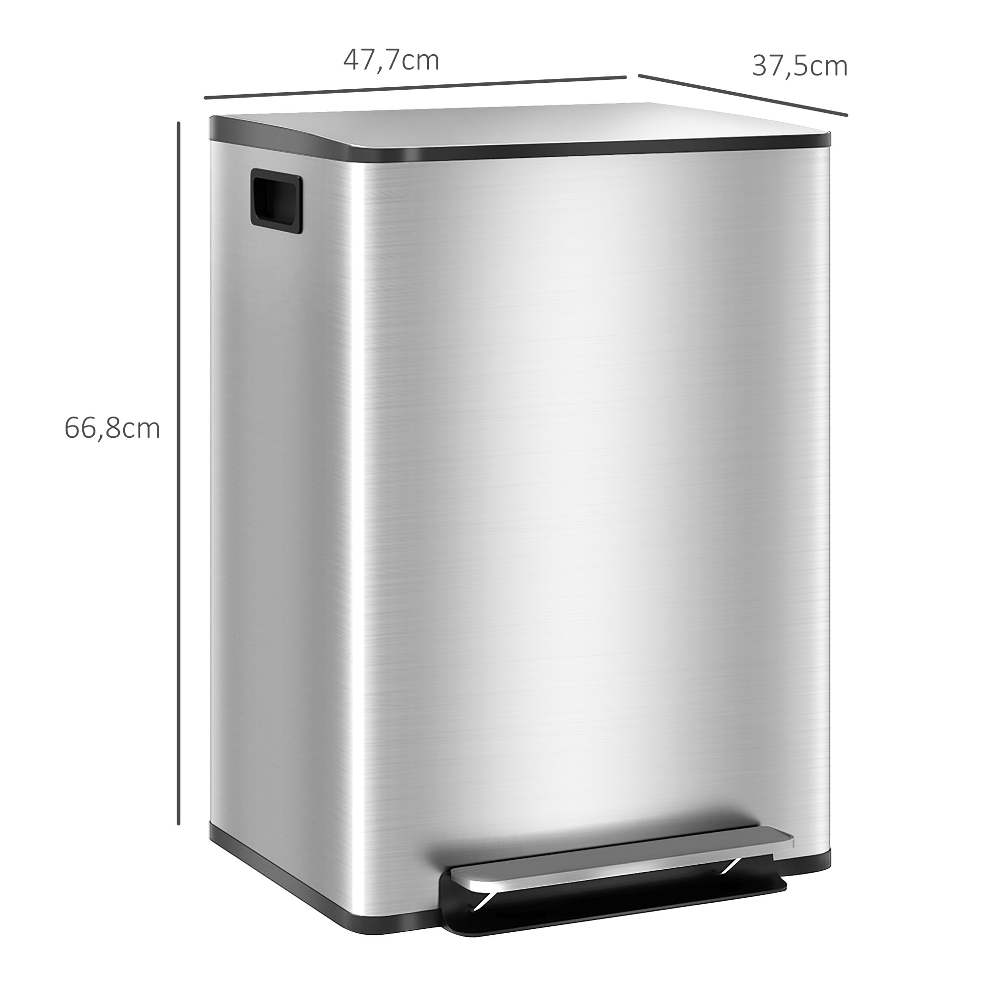 Cubo de Basura de Cocina con 2 Compartimentos 2x30L Papelera de Cocina de Acero Inoxidable con Pedal Tapa de Cierre Suave y Cubo Extraíble para Dormitorio Oficina Salón Plata