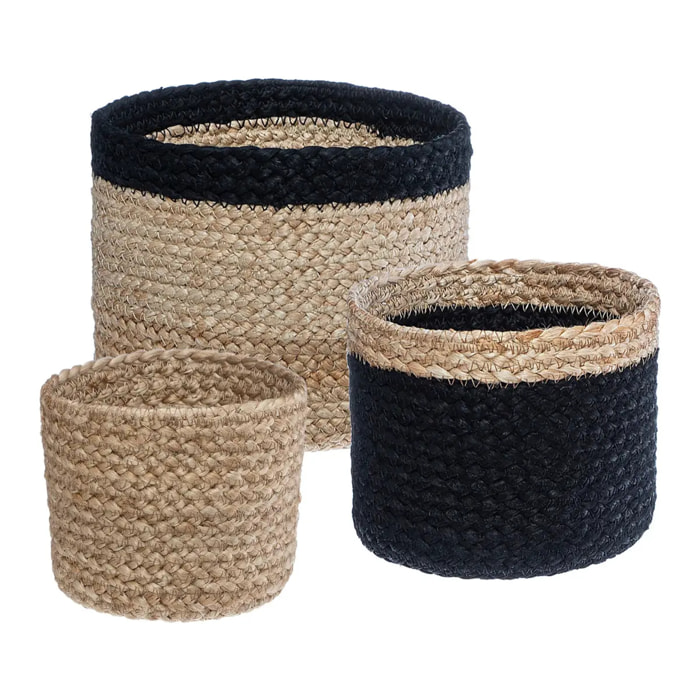 Set de 3 paniers - jute - noir