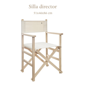 Sillón director plegable estructura sin barniz y lona color crudo