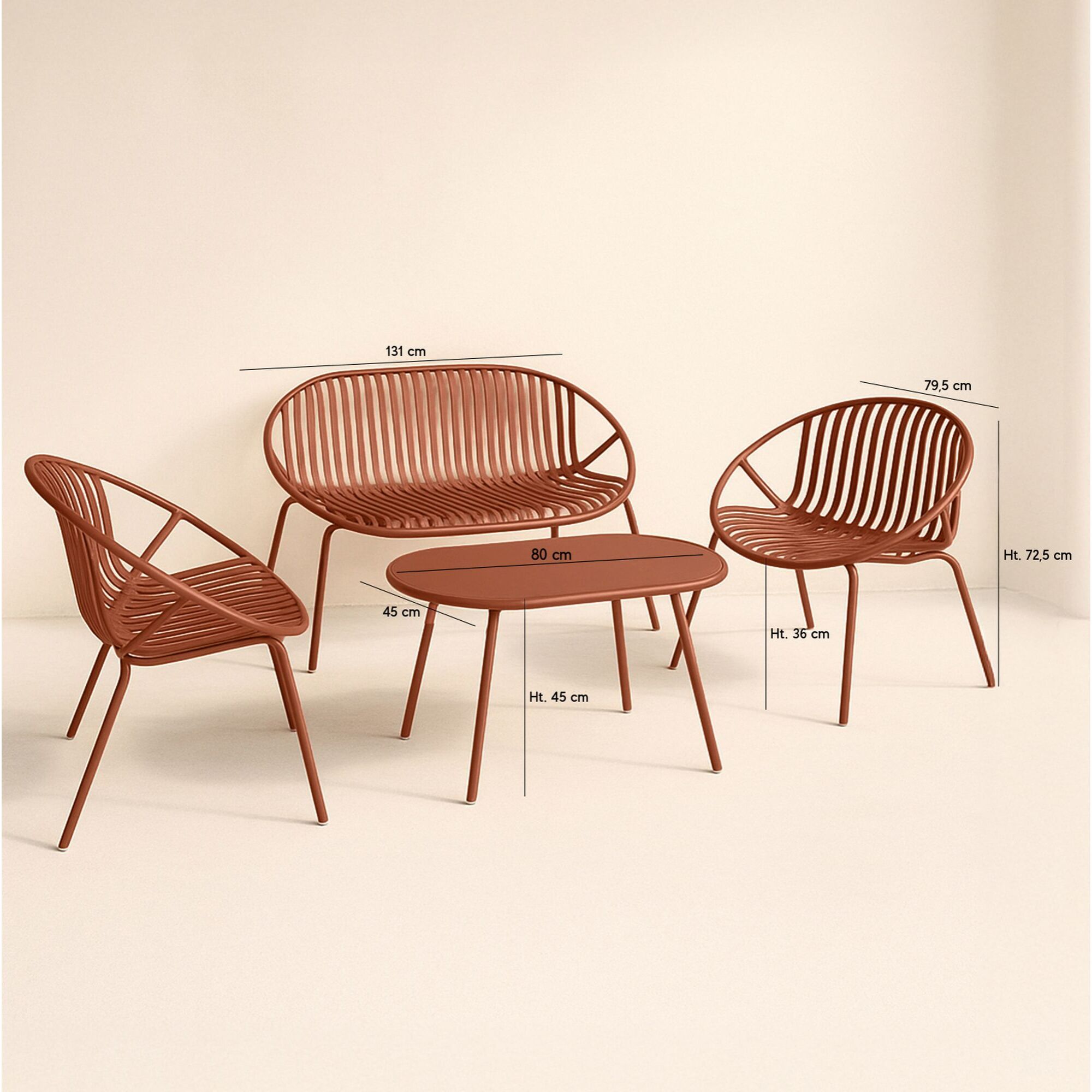 Salon de jardin en polypropylène brique 4 places CALYPSO