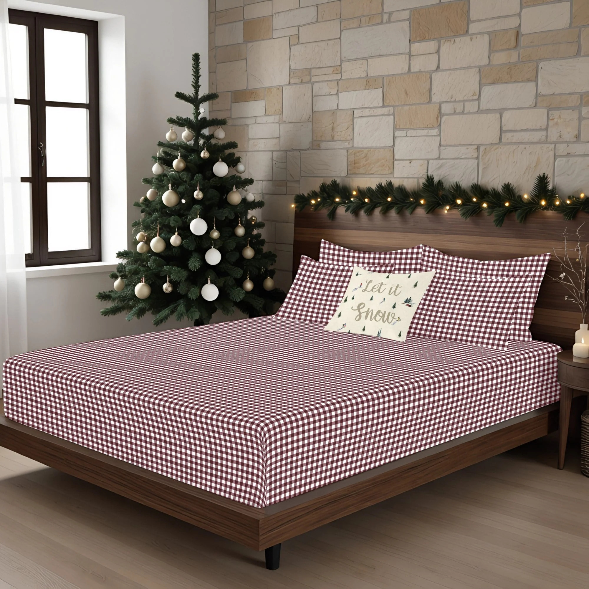 Parure de lit 100% coton Xmas Vichy