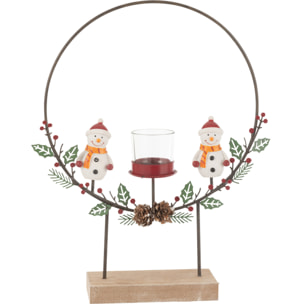 J-Line photophore Cercle Sur Pied + Bonhommes De Neige - métal - mix