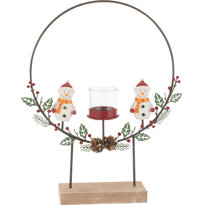 J-Line photophore Cercle Sur Pied + Bonhommes De Neige - métal - mix