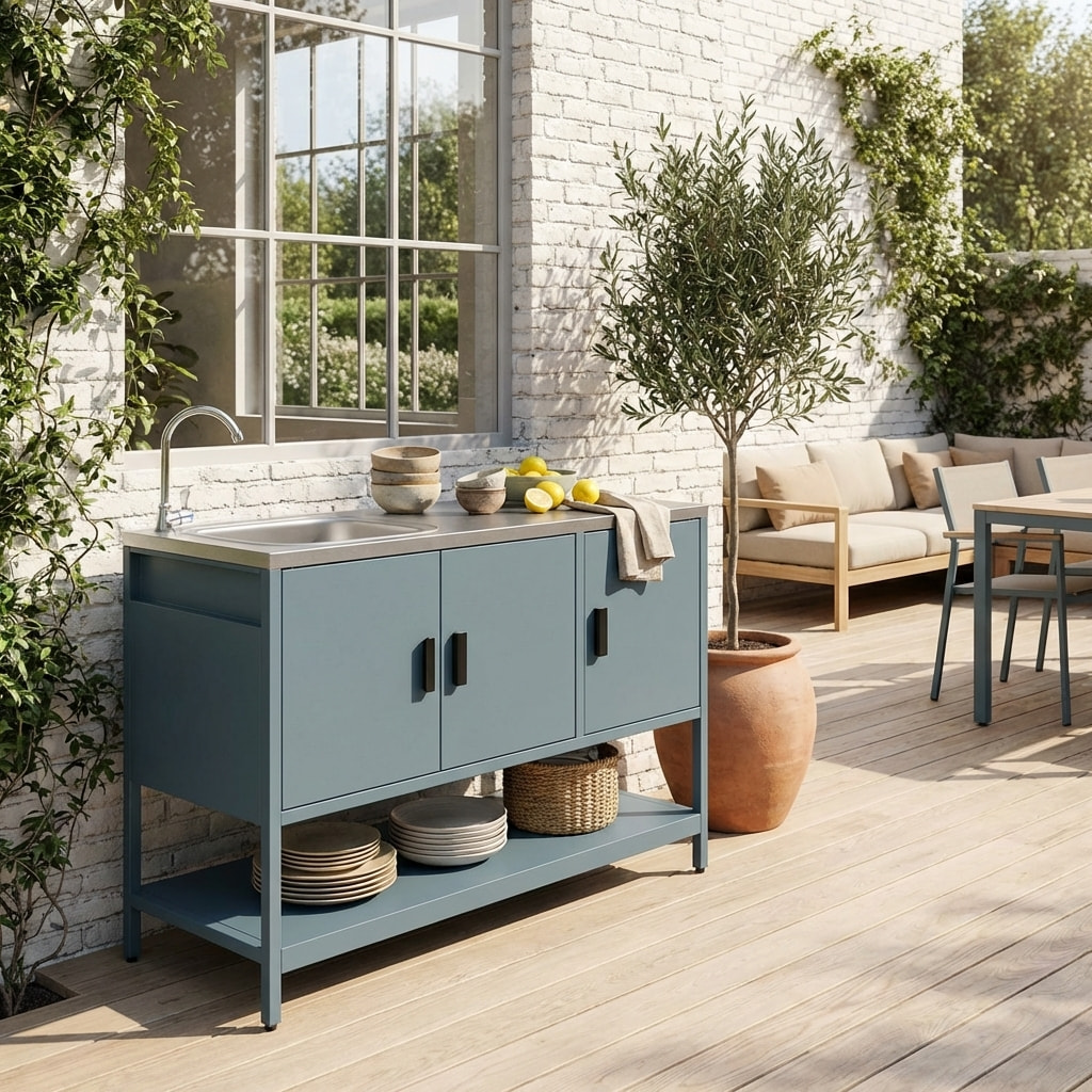 Module de cuisine extérieure acier avec évier L120cm NAXOS