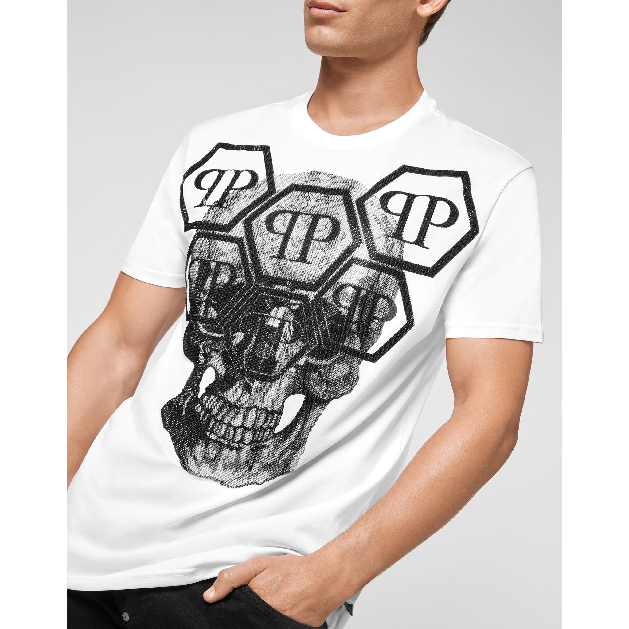 PHILIPP PLEIN Camiseta de cuello redondo y manga corta SKULL
