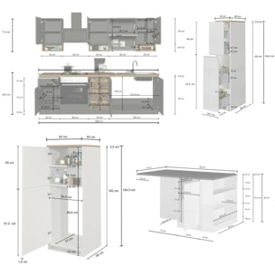 Cucina completa Danderso, Set da cucina modulabile, Cucina componibile con più elementi, 100% Made in Italy, Antracite e Rovere