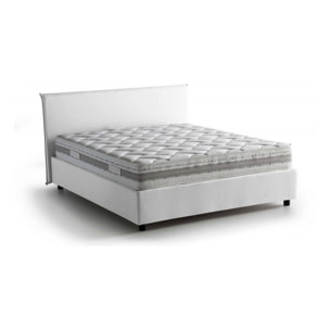 Letto matrimoniale Ariadni, Letto contenitore con rivestimento in tessuto, 100% Made in Italy, Apertura frontale, con materasso Cm 160x200 incluso, Bianco