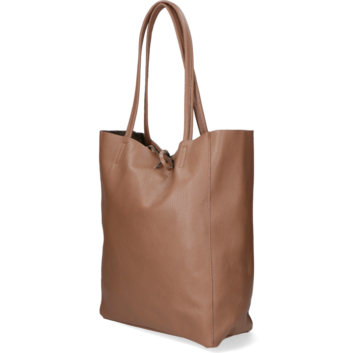 Chicca Borse - Borsa a Spalla Shopper Donna in Vera Pelle - Colore Fango Scuro