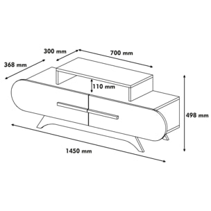 Mobile porta TV Dkastano, Credenza da soggiorno, Armadio basso per TV, Base parete attrezzata, 145x37h50 cm, Noce e Bianco