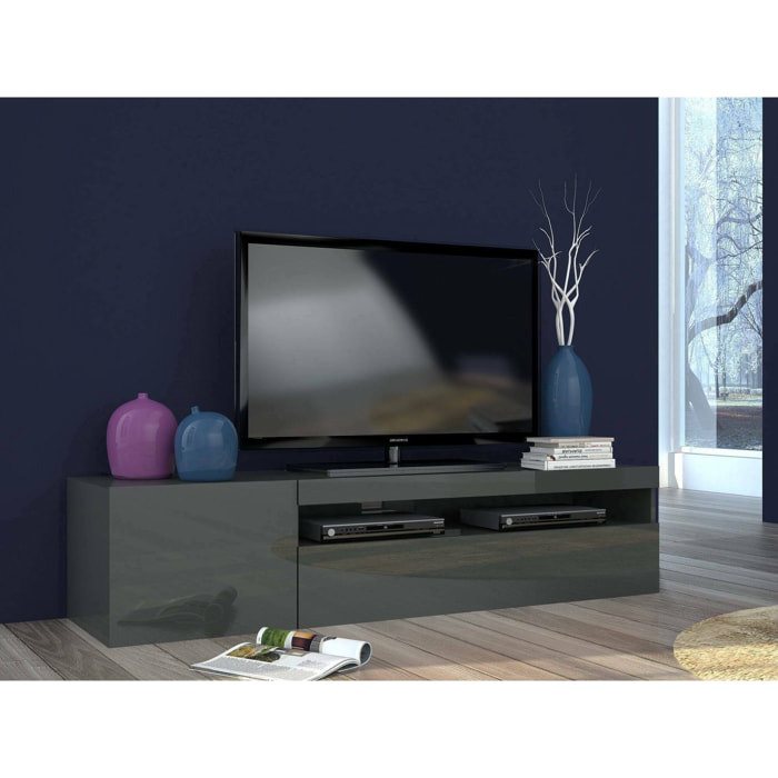 Mobile porta TV Acrilya, Credenza bassa da soggiorno, Base porta televisione, 100% Made in Italy, cm 150x40h37, Antracite lucido