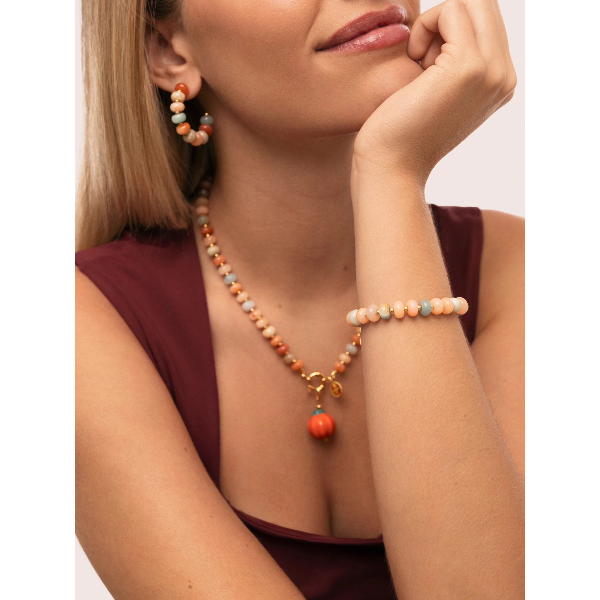Collana Pumpkin Stones Acciao Placcato Oro