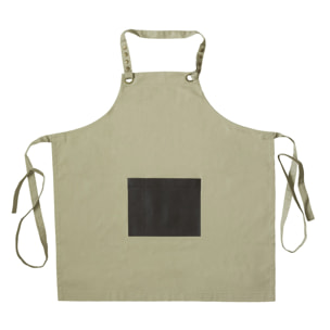 Honoré - Tablier en tissu beige avec poche en simili cuir marron