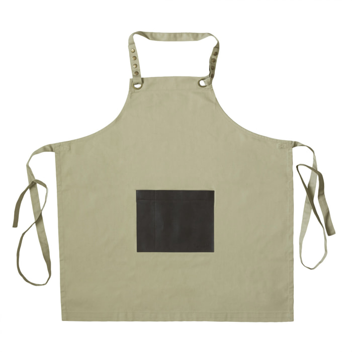 Honoré - Tablier en tissu beige avec poche en simili cuir marron