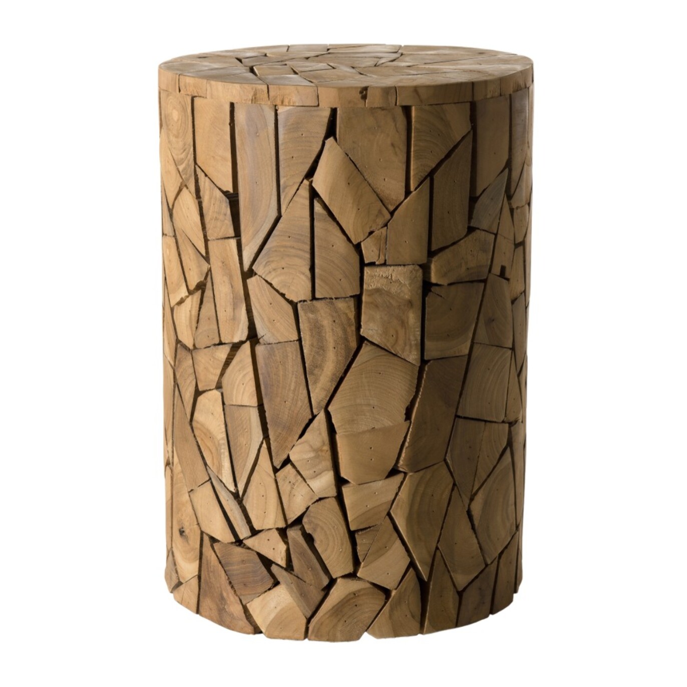 SAM - Table d'appoint marron ronde 30x30cm mosaïque bois Teck