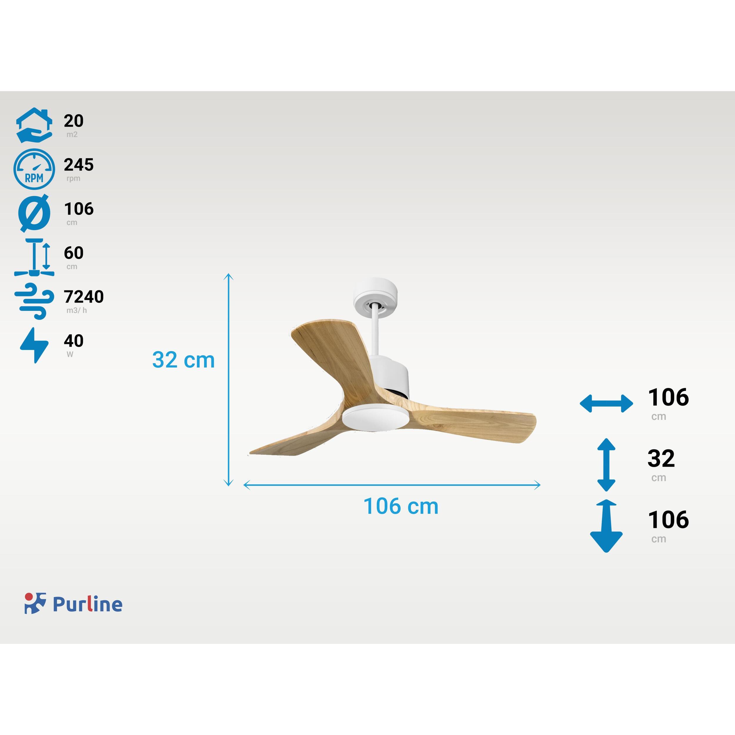 Ventilateur de plafond ø106 cm avec Wifi Réversible Hypersilence 40   W Blanc