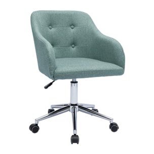 Chaise de bureau capitonnée à roulettes en tissu effet velours texturé vert de gris et métal chromé BALTIK