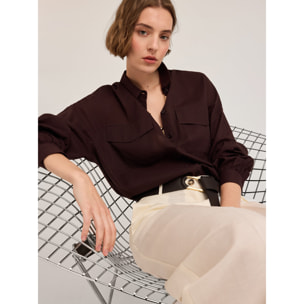 Motivi - Camisa oversize con bolsillos - Marrón