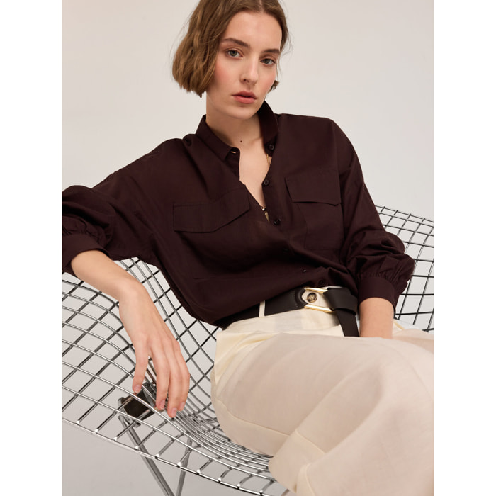 Motivi - Camisa oversize con bolsillos - Marrón