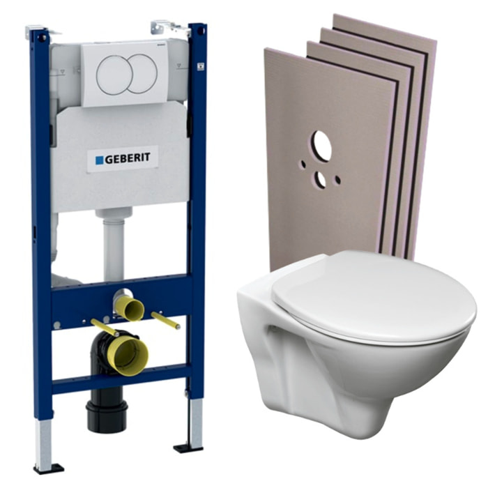 Pack WC Bâti-support Duofix + WC Cersanit S-line Pro + Abattant + Plaque blanche + Set d'habillage