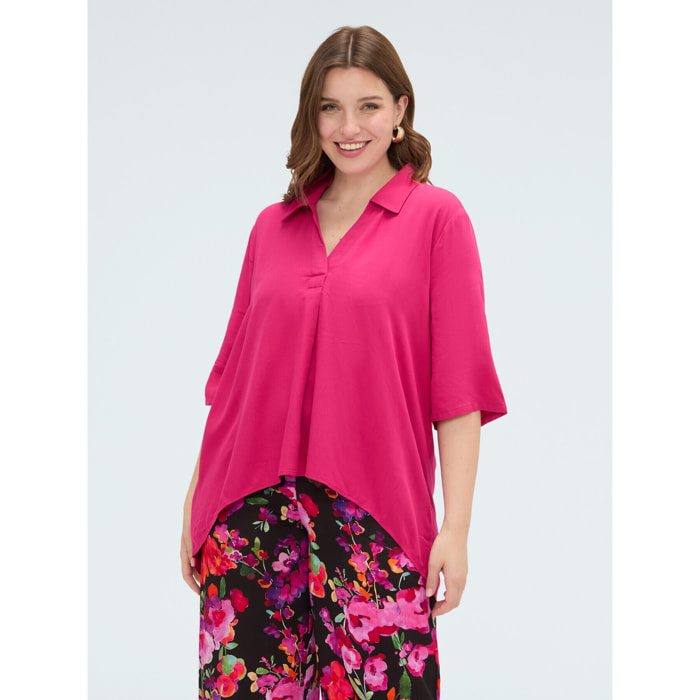 Fiorella Rubino - Blusa boxy con collo polo - Fucsia