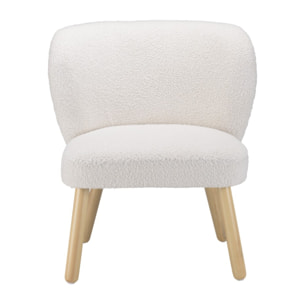 AGATHE - Fauteuil en tissu bouclette blanc pieds en bois