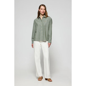 Camicia Scarlet a righe loose fit con chiusura a bottoni perlata