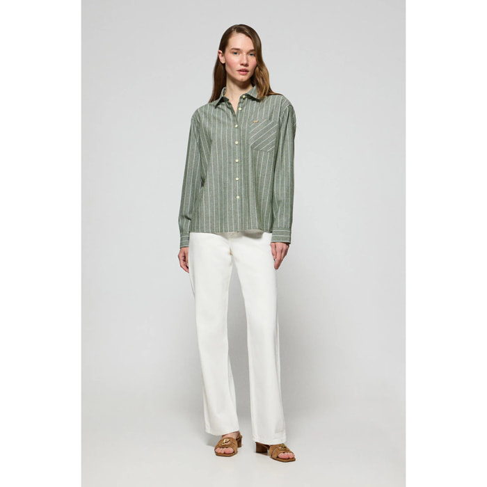Camicia Scarlet a righe loose fit con chiusura a bottoni perlata