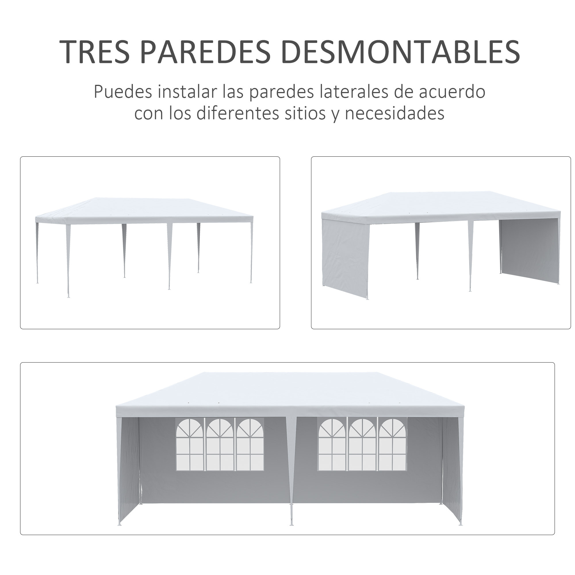 Carpa de Jardín 6x3 m con 4 Paredes Laterales y 2 Ventanas Visibles Cenador Gazebo de Exterior con Marco de Acero para Fiestas Eventos Bodas Blanco