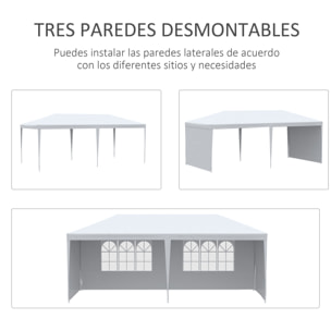 Carpa de Jardín 6x3 m con 4 Paredes Laterales y 2 Ventanas Visibles Cenador Gazebo de Exterior con Marco de Acero para Fiestas Eventos Bodas Blanco