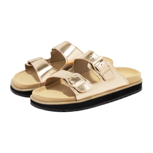 Sandalia Nórdica Mujer Hebilla Completa Oro