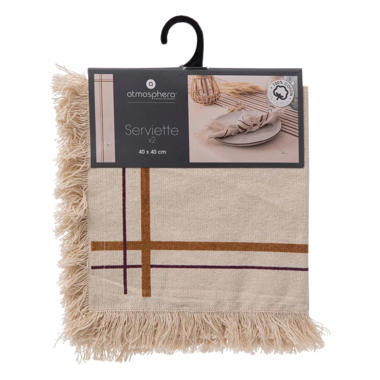 Lot de 2 serviettes de table "Ray" 40x40cm beige