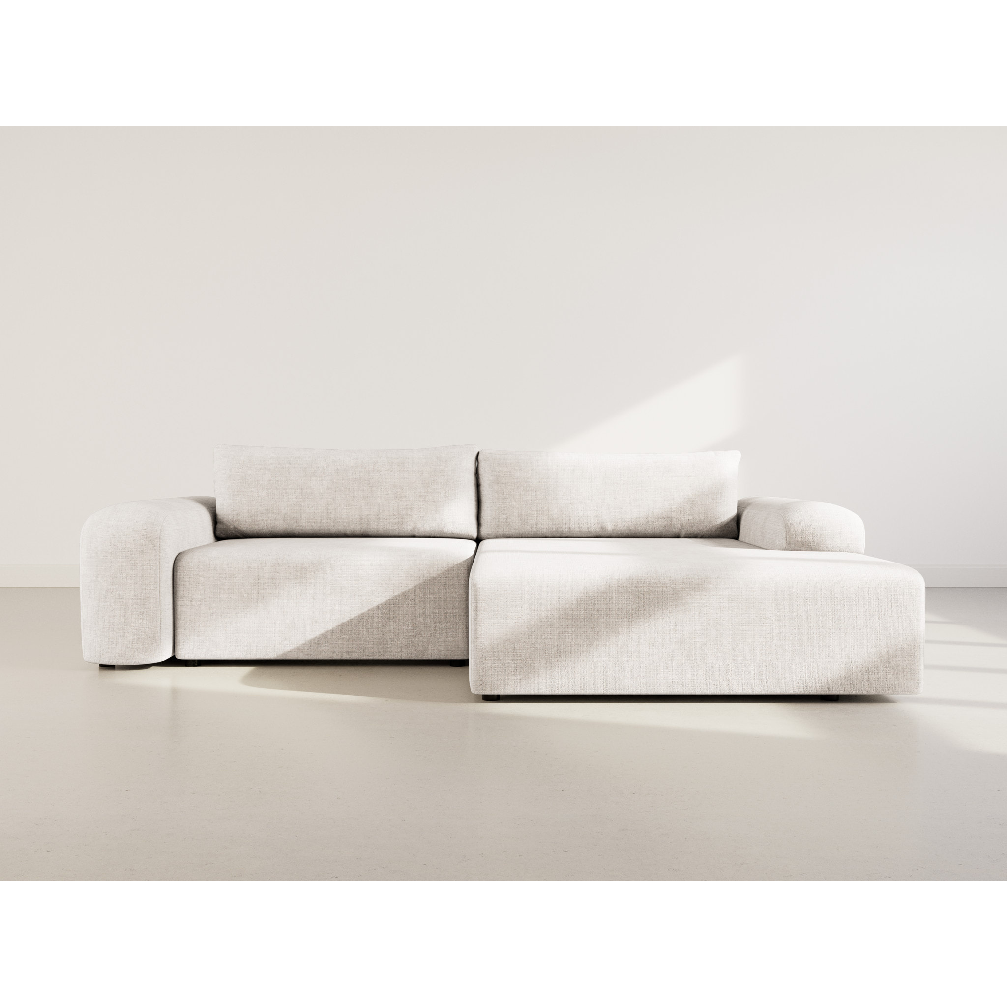 Rebecca - canapé d'angle droit 4 places convertible avec coffre en velours texturé - Beige