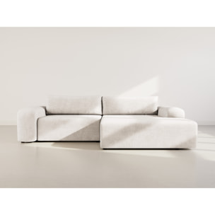 Rebecca - canapé d'angle droit 4 places convertible avec coffre en velours texturé - Beige