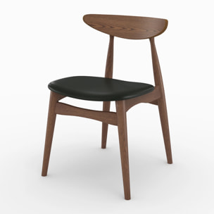 Lot de 2 chaises en cuir synthétique noir et bois d'hévéa - Josette