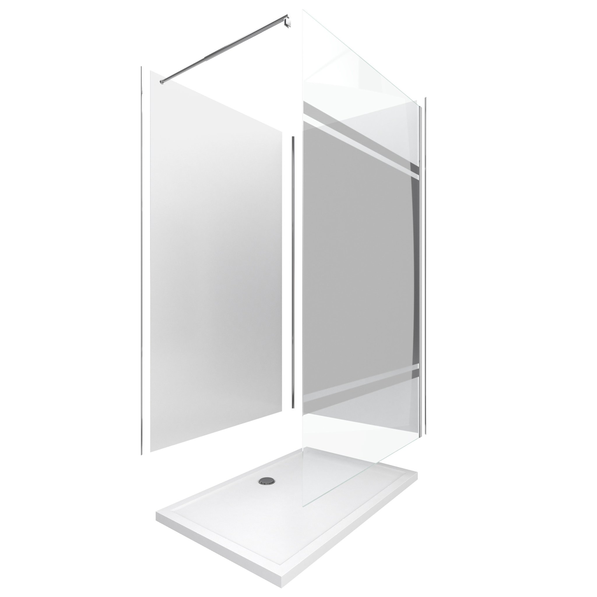 Pack douche à l'Italienne 90x120 - Kit Panneaux muraux Blanc/Chrome + receveur + Paroi Miroir 8 mm