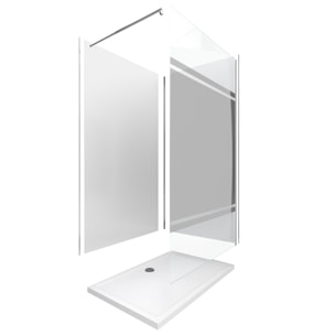Pack douche à l'Italienne 90x120 - Kit Panneaux muraux Blanc/Chrome + receveur + Paroi Miroir 8 mm