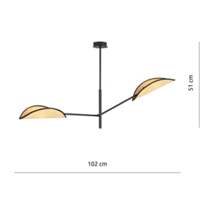 Lampada a sospensione VENE in acciaio nero e rattan