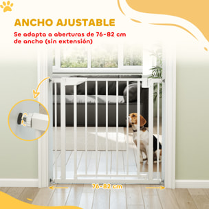 Barrera de Seguridad para Niños y Perros, Ancho 76-82 cm, Puerta para Perros, Bloqueo Doble, Cierre Automático, Apertura Dos Sentidos, para Puertas, Escaleras, Montaje a Presión, Blanco