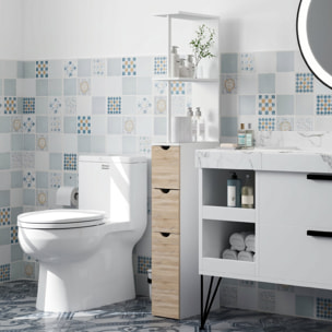 Columna Auxiliar de Baño Estrecha Armario Alto de Baño Moderno Mueble Auxiliar con 2 Estantes 2 Cajones y 1 Puerta Antivuelco 15x33x136,8 cm Natural