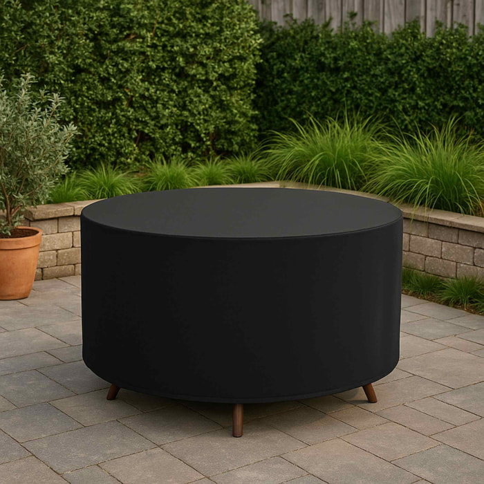 Funda para mesa redonda Ø160xH80cm impermeable en poliéster 600D negro con protección UV