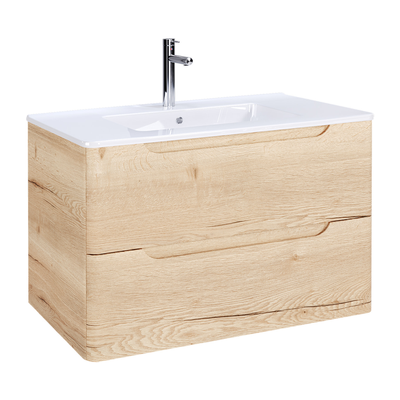 Meuble de salle de bains 80cm 2 tiroirs Chêne Clair - Vasque céramique blanche - JOTA