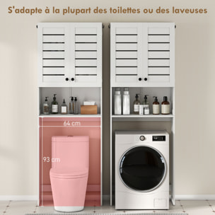 Meuble WC meuble dessus toilettes style classique chic 2 portes étagère niche blanc