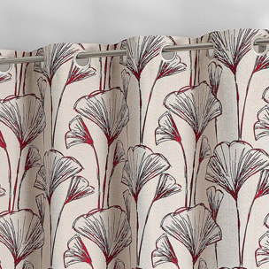 Rideau jacquard fleurs de gingko - Bordeaux