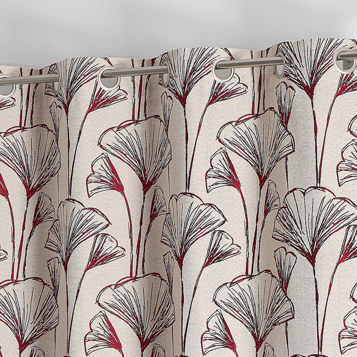 Rideau jacquard fleurs de gingko - Bordeaux