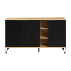 Credenza moderna 3 ante in legno rovere e nero 142x35