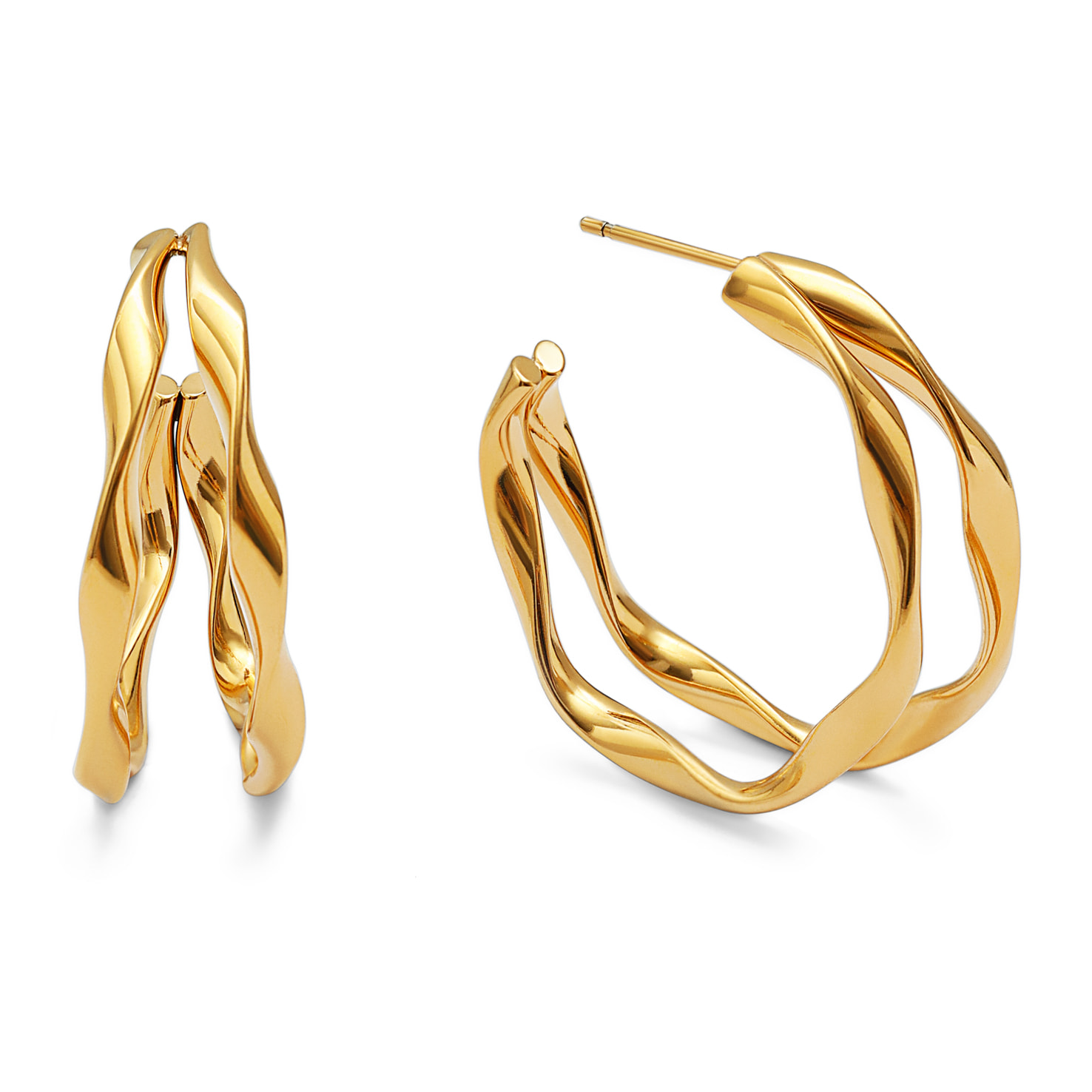 Pendientes Doble Organic River Acero Baño Oro