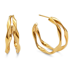 Pendientes Doble Organic River Acero Baño Oro