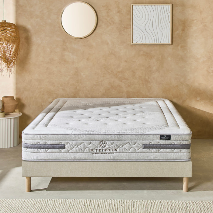 Ensemble Matelas Sérénade & Sommier Lino, 26 cm, Ressorts Ensachés Latex, Technologie Tri-Lattes, Soutien Ferme